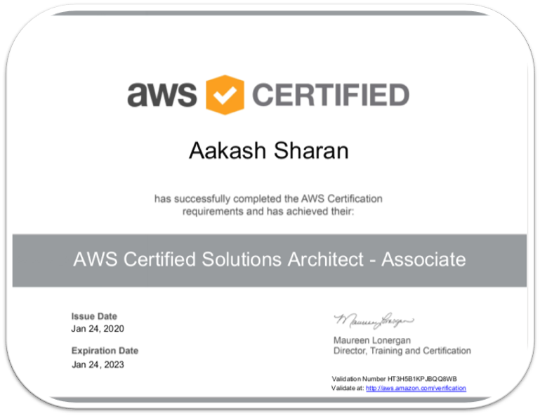 AWS certified solutions architect associate certificate